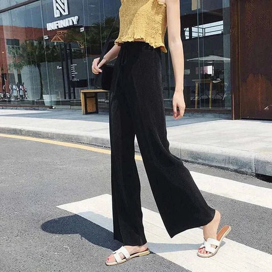Summer Wide Leg Pants Pleated Ice Silk Trousers - Edsel Rosa LLC