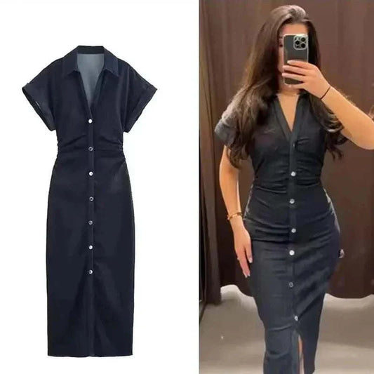 Women's classic long denim dress for spring and summer casual wear