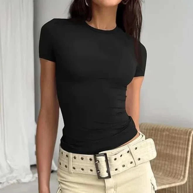 Women Short Sleeve T-shirts Causal O Neck Solid Slim Fit Tee - Edsel Rosa LLC