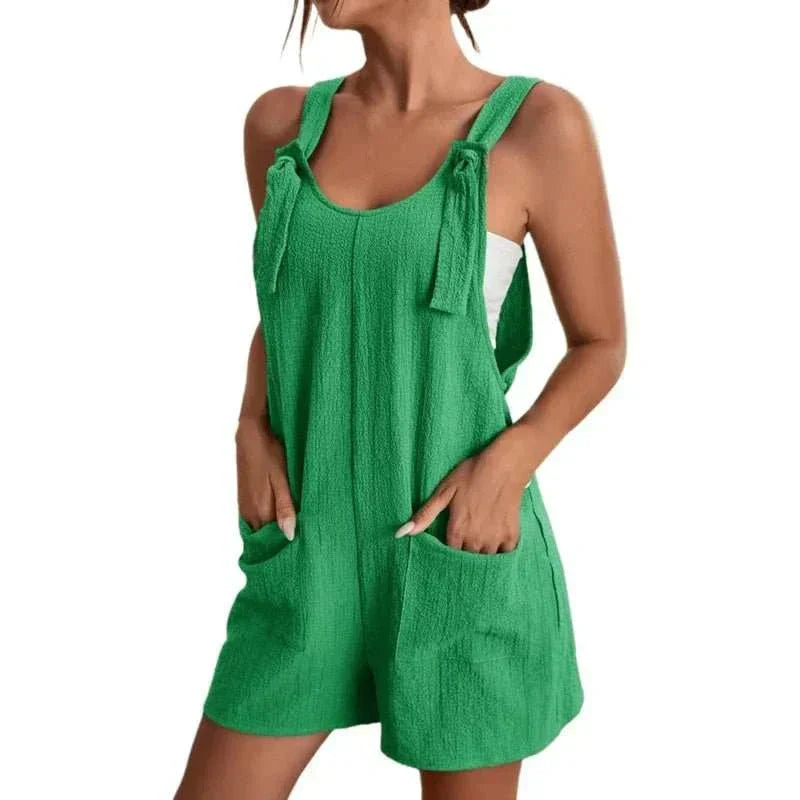 Strappy Sleeveless Casual Loose Solid With Pockets Short - Edsel Rosa LLC