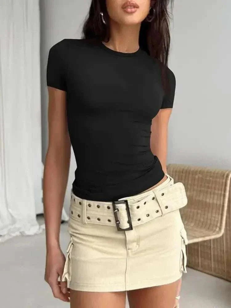 Women's short sleeve t-shirt casual slim fit solid color