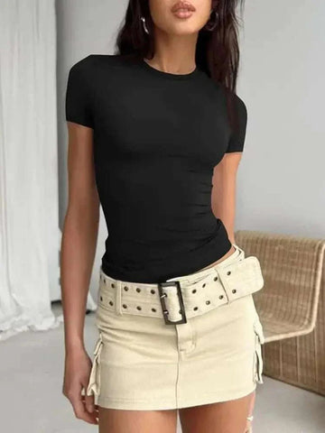 Women's short sleeve t-shirt casual slim fit solid color