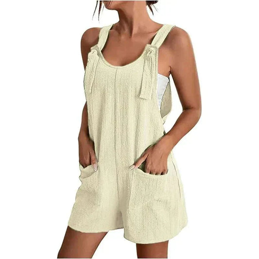 Strappy Sleeveless Casual Loose Solid With Pockets Short - Edsel Rosa LLC