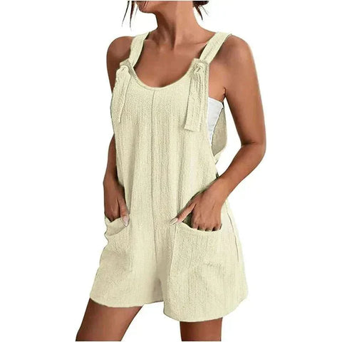 Strappy Sleeveless Casual Loose Solid With Pockets Short - Edsel Rosa LLC