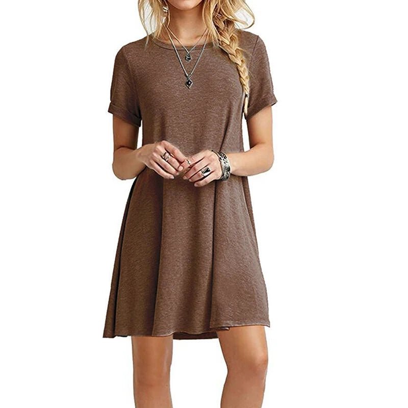Casual Short Sleeve T Shirt Dress Vintage O Neck Print Loose Mini Dress - Edsel Rosa LLC