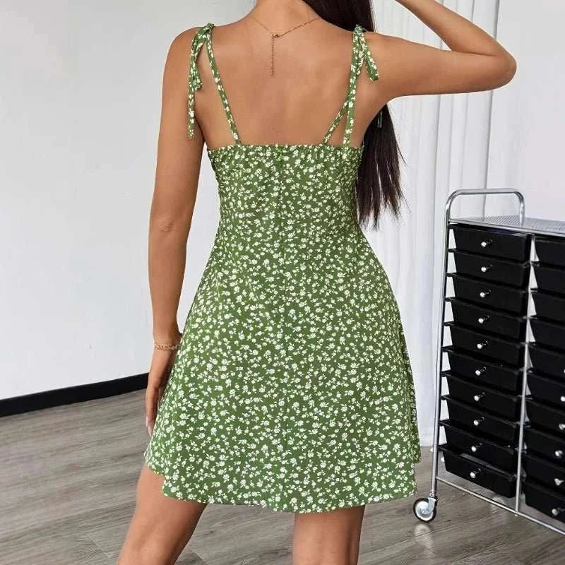 Floral spaghetti strap beach dress lightweight short summer dress