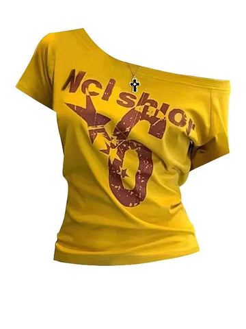 Sexy vintage off shoulder top women in sporty summer style
