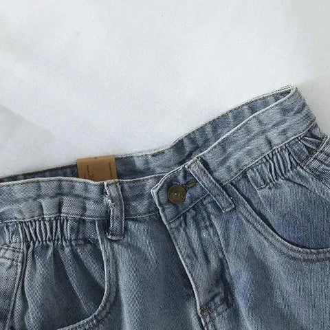 Korean retro high-waist loose denim shorts for summer women