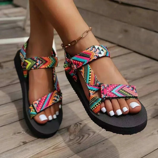 Womens Stylish Paisley Pattern Sandals - Adjustable Ankle Strap - Edsel Rosa LLC