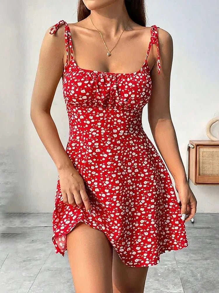 Women's Summer Floral Spaghetti Strap Beach Short Dress - Edsel Rosa LLC