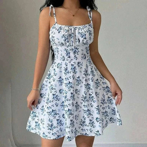 Floral spaghetti strap beach dress lightweight short summer dress
