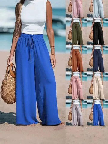 Cross border Women's Four Seasons wide leg loose drawstring pants for year-round comfort and style