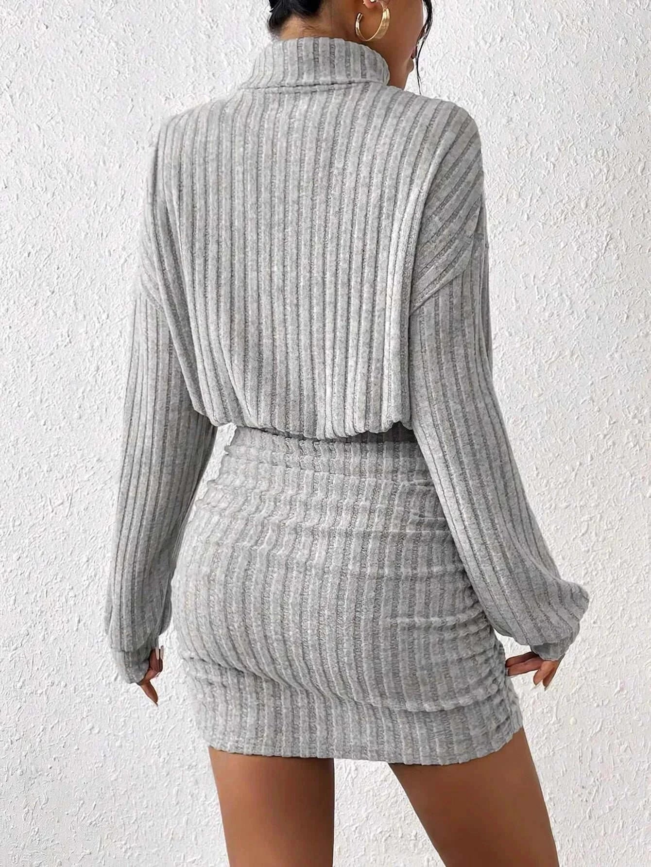 High Neck Knitted Sweater Dress Female Casual Solid Loose Long - Edsel Rosa LLC