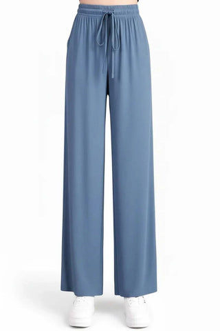 Lightweight breathable summer women ice silk pants with high elastic waist for casual comfort