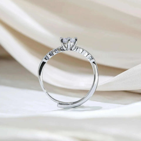 Silver 6 - Prong Main Diamond Ring Micro - Pavé Accent Stones - Edsel Rosa LLC