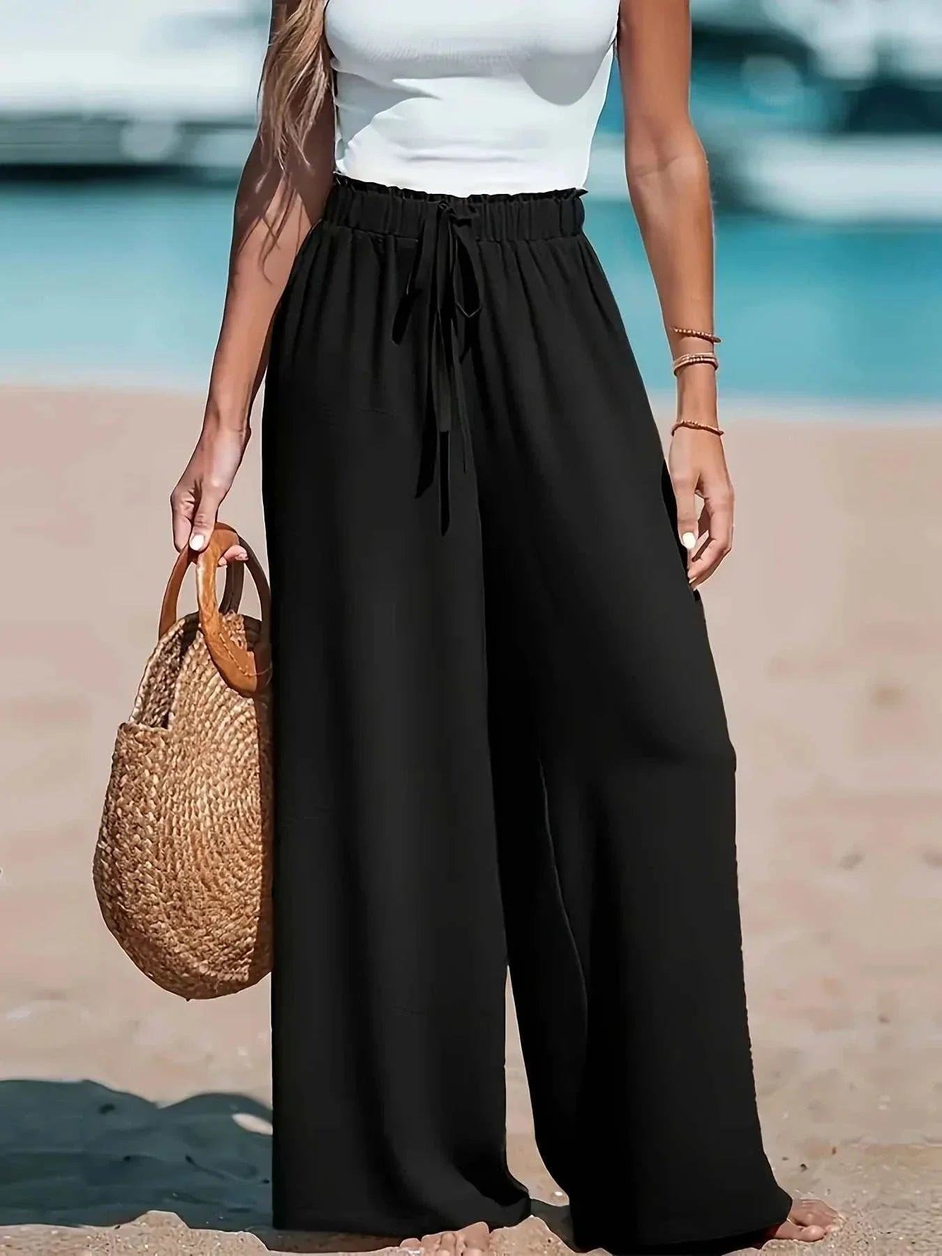 Cross border Women's Four Seasons Wide Leg Loose Drawstring Pants - Edsel Rosa LLC