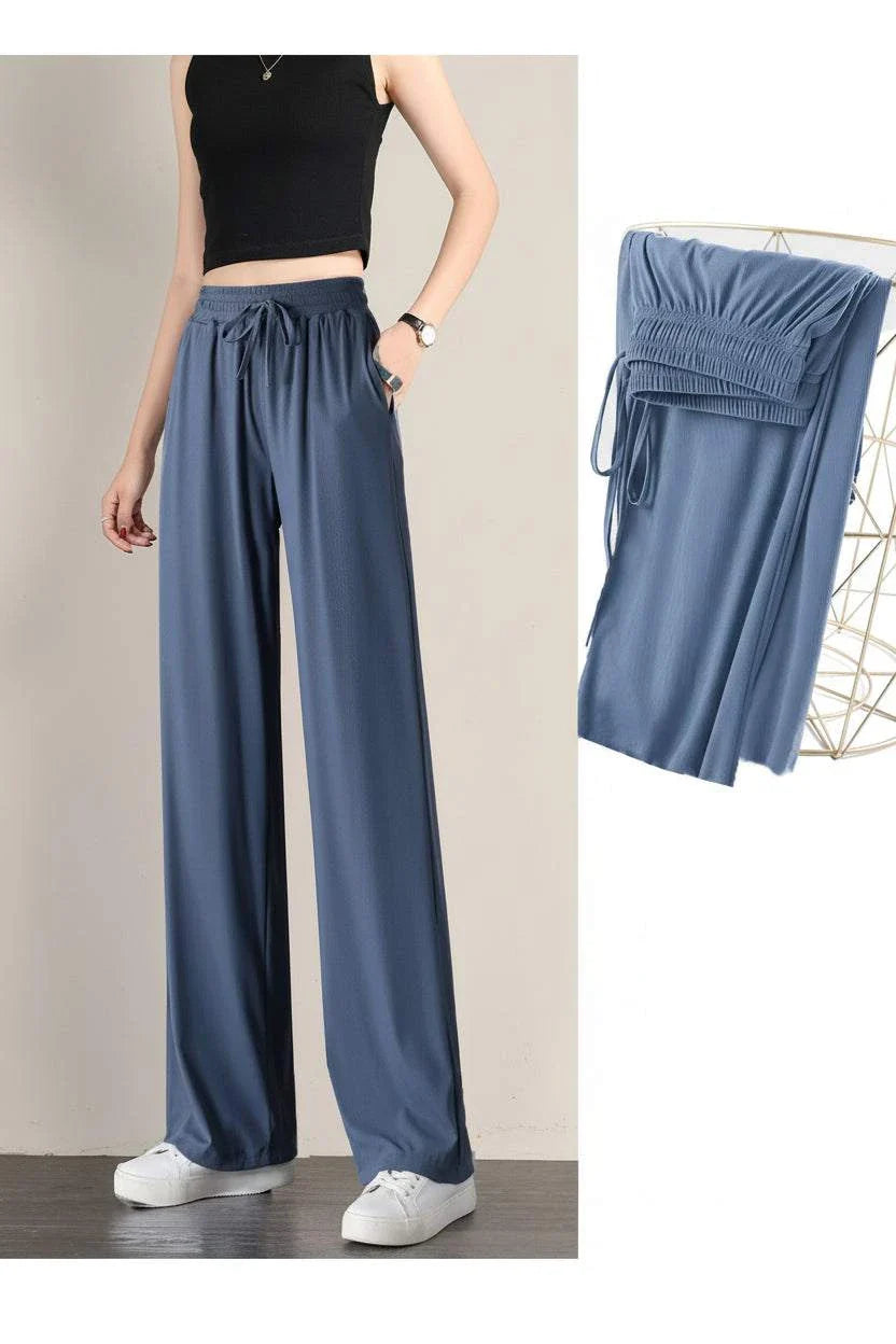 Summer Women Ice Silk Pants High Elastic Waist - Side Angle

