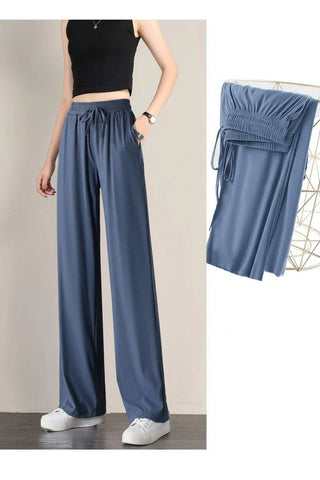 Summer Women Ice Silk Pants High Elastic Waist - Side Angle

