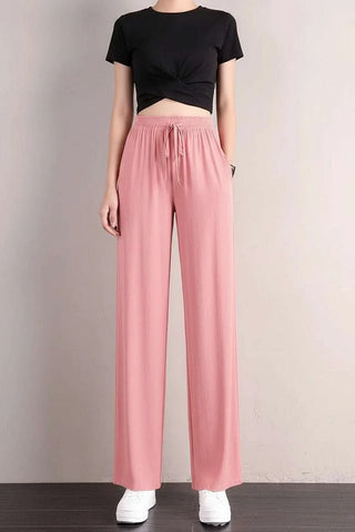 Summer Women Ice Silk Pants High Elastic Waist - Detail Shot
