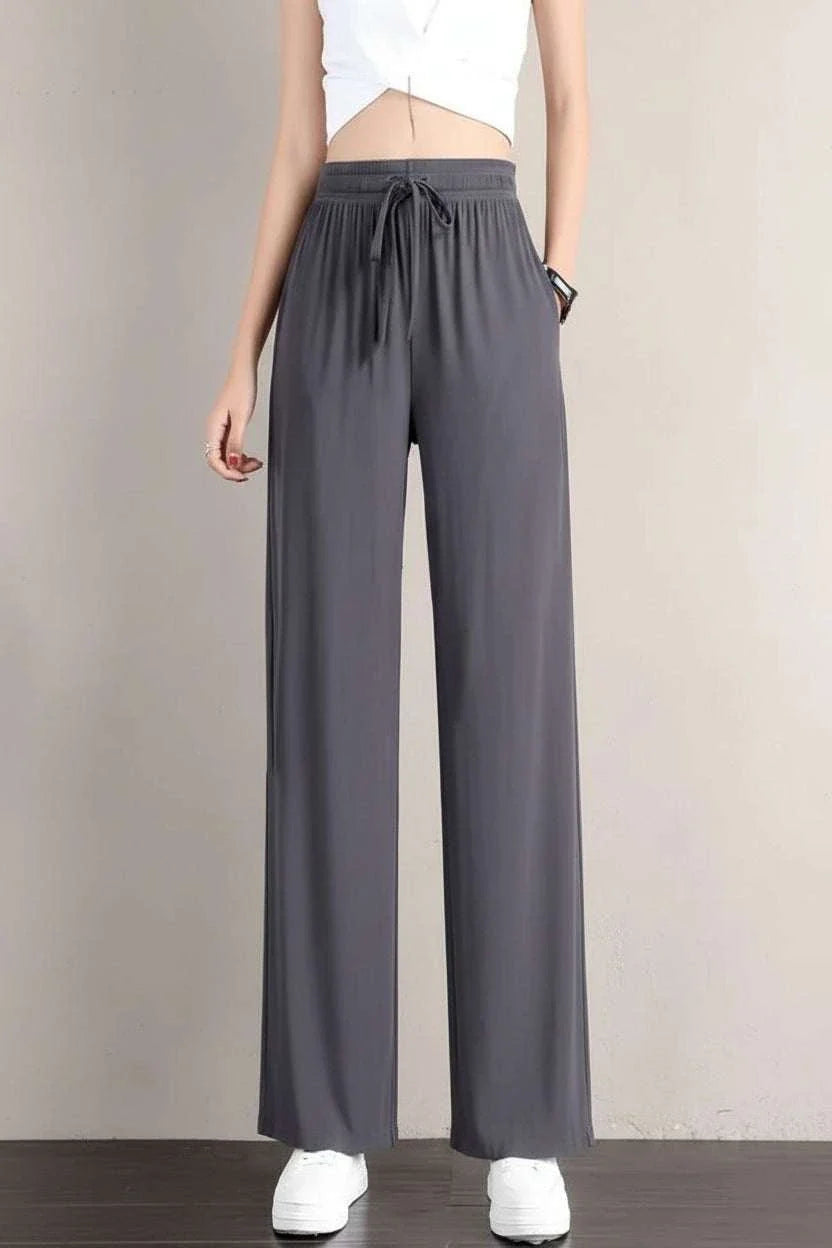 Summer Women Ice Silk Pants High Elastic Waist - Fabric Texture
