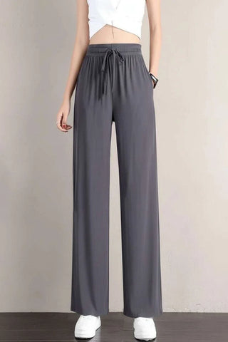 Summer Women Ice Silk Pants High Elastic Waist - Fabric Texture
