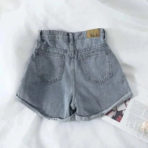 Korean retro high-waist denim shorts for women summer casual wear