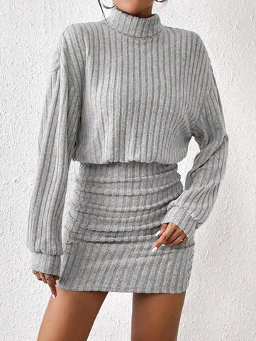 High Neck Knitted Sweater Dress Female Casual Solid Loose Long - Edsel Rosa LLC