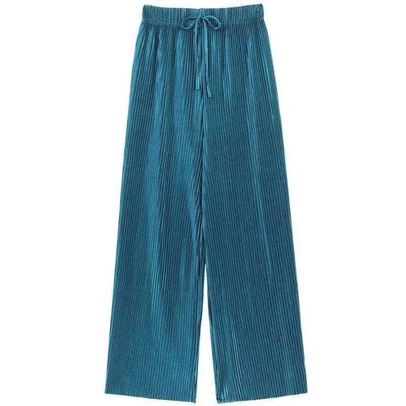 Summer Wide Leg Pants Pleated Ice Silk Trousers - Edsel Rosa LLC