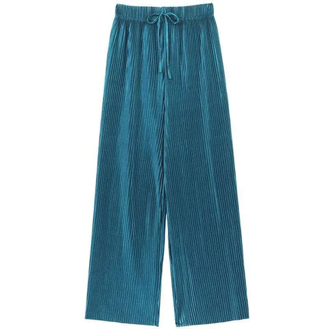 Summer Wide Leg Pants Pleated Ice Silk Trousers - Edsel Rosa LLC