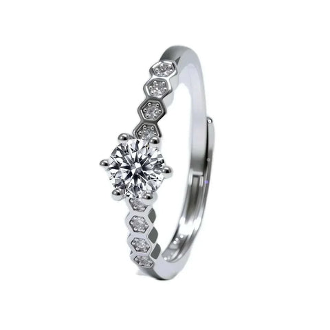 Silver 6 - Prong Main Diamond Ring Micro - Pavé Accent Stones - Edsel Rosa LLC