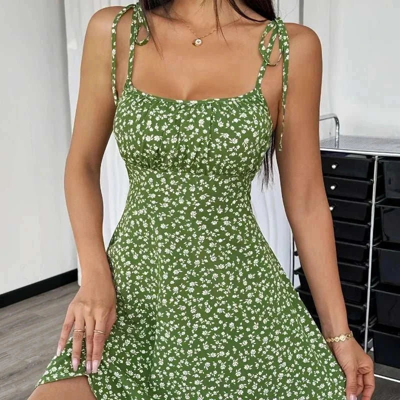 Floral spaghetti strap beach dress, lightweight summer short dress for vacations and casual outings