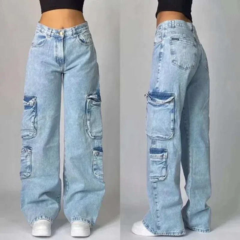 Streetwear Fashion New Multi - pocket Washed Baggy Jeans - Edsel Rosa LLC