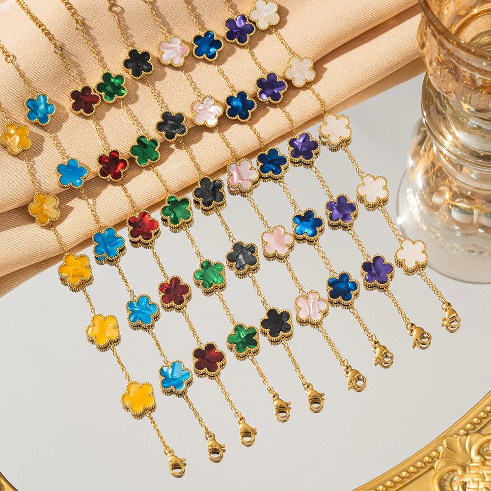 316L Stainless Steel Lucky Five - Petal Flower Bracelet For Woman Stylish Plum - Edsel Rosa LLC