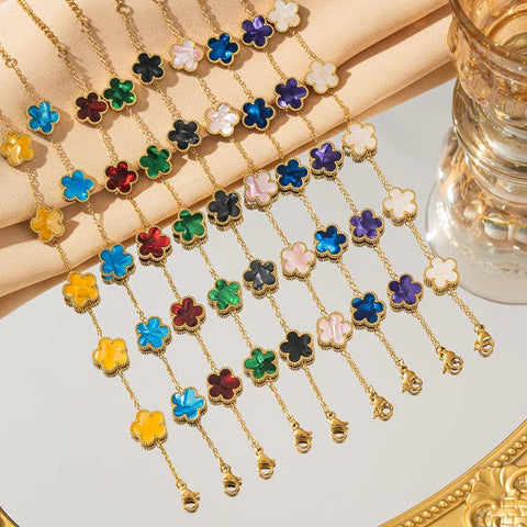 316L Stainless Steel Lucky Five - Petal Flower Bracelet For Woman Stylish Plum - Edsel Rosa LLC