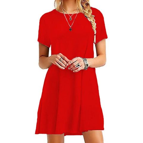 Casual Short Sleeve T Shirt Dress Vintage O Neck Print Loose Mini Dress - Edsel Rosa LLC