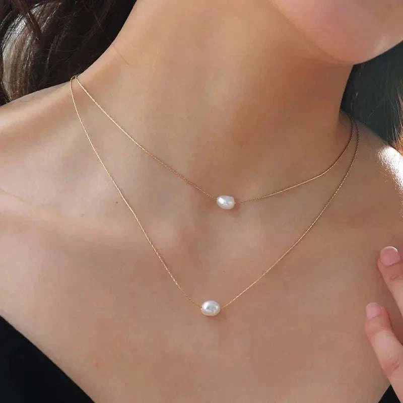Elegant 2-layer freshwater pearl necklace with stainless steel chain, hypoallergenic and tarnish-resistant jewelry