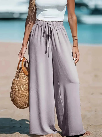 Cross border Women's Four Seasons Wide Leg Loose Drawstring Pants - Edsel Rosa LLC