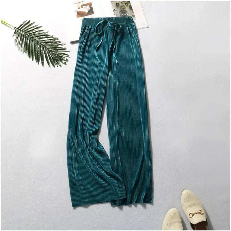 Summer Wide Leg Pants Pleated Ice Silk Trousers - Edsel Rosa LLC