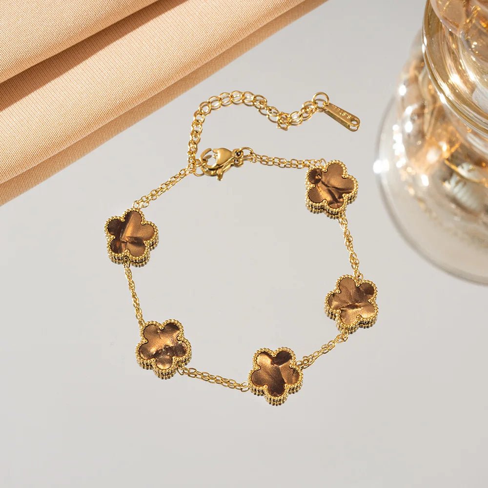 316L Stainless Steel Lucky Five - Petal Flower Bracelet For Woman Stylish Plum - Edsel Rosa LLC