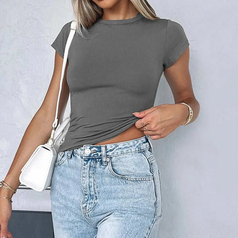 Women Short Sleeve T-shirts Causal O Neck Solid Slim Fit Tee - Edsel Rosa LLC