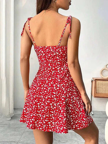 Women's Summer Floral Spaghetti Strap Beach Short Dress - Edsel Rosa LLC