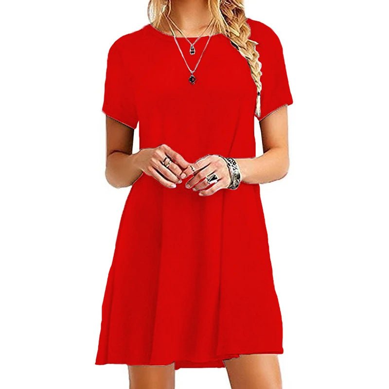 Casual Short Sleeve T Shirt Dress Vintage O Neck Print Loose Mini Dress - Edsel Rosa LLC