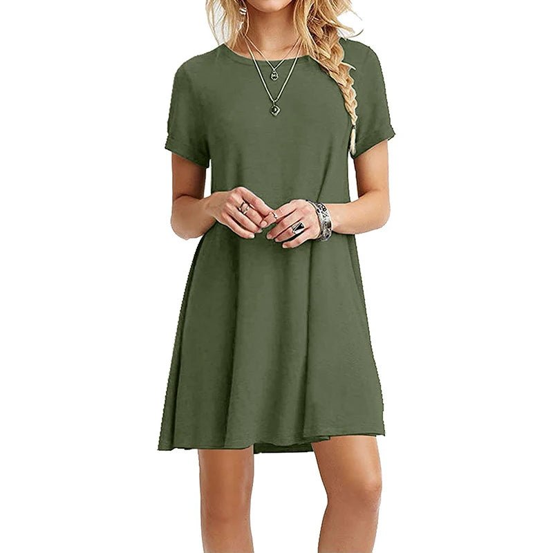 Casual Short Sleeve T Shirt Dress Vintage O Neck Print Loose Mini Dress - Edsel Rosa LLC