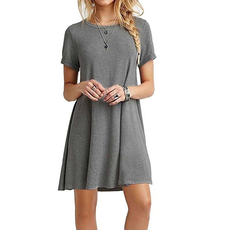 Casual Short Sleeve T Shirt Dress Vintage O Neck Print Loose Mini Dress - Edsel Rosa LLC