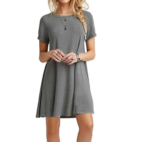 Casual Short Sleeve T Shirt Dress Vintage O Neck Print Loose Mini Dress - Edsel Rosa LLC