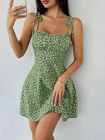Women's Summer Floral Spaghetti Strap Beach Short Dress - Edsel Rosa LLC