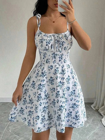 Women's Summer Floral Spaghetti Strap Beach Short Dress - Edsel Rosa LLC