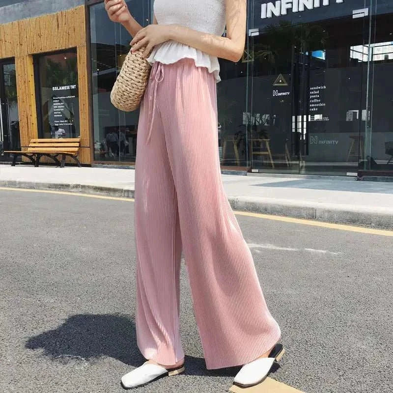 Summer Wide Leg Pants Pleated Ice Silk Trousers - Edsel Rosa LLC