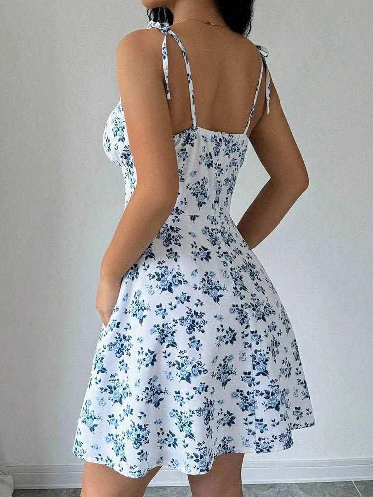 Women's Summer Floral Spaghetti Strap Beach Short Dress - Edsel Rosa LLC