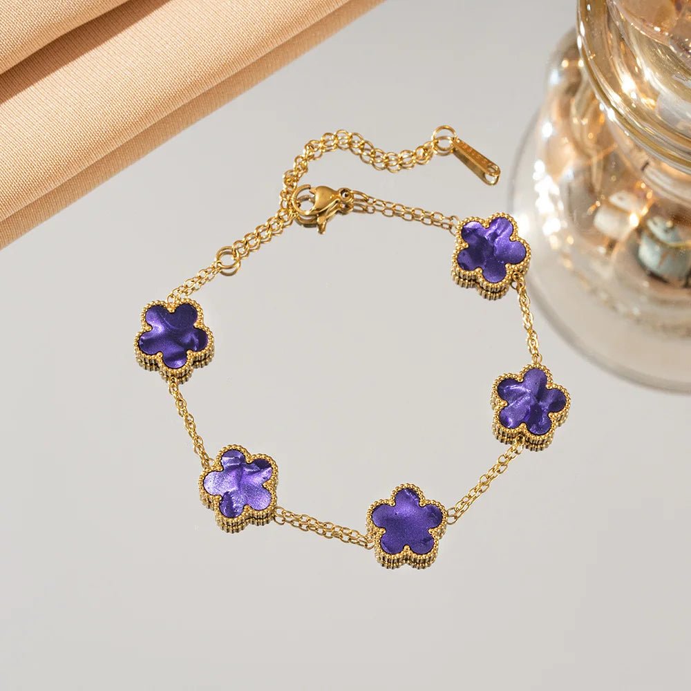 316L Stainless Steel Lucky Five - Petal Flower Bracelet For Woman Stylish Plum - Edsel Rosa LLC